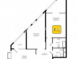 2-комнатная квартира, 74.63 м2
