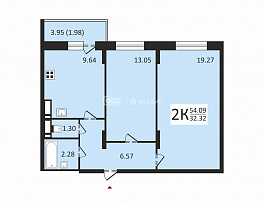 2-комнатная квартира, 52.4 м2