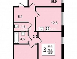 3-комнатная квартира, 80 м2