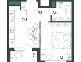 1-комнатная квартира, 38.8 м2
