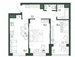 2-комнатная квартира, 57.9 м2