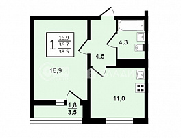 1-комнатная квартира, 38.5 м2