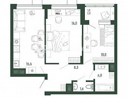 2-комнатная квартира, 57.7 м2
