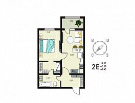 1-комнатная квартира, 42.45 м2