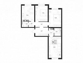 3-комнатная квартира, 86.4 м2