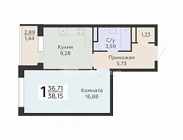 1-комнатная квартира, 38.15 м2