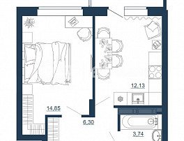 1-комнатная квартира, 38.45 м2