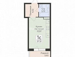 1-комнатная квартира, 27.12 м2