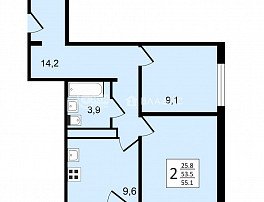 2-комнатная квартира, 55.1 м2