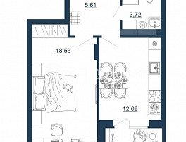 1-комнатная квартира, 41.91 м2