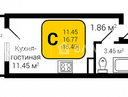 1-комнатная квартира, 18.49 м2