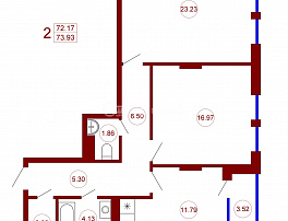 2-комнатная квартира, 73.93 м2