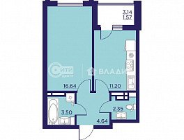1-комнатная квартира, 39.9 м2