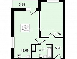 1-комнатная квартира, 44.45 м2
