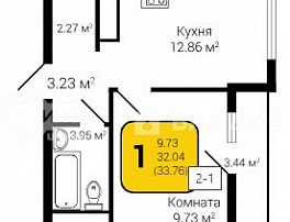 1-комнатная квартира, 33.76 м2