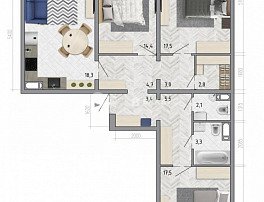 3-комнатная квартира, 94.7 м2