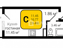 1-комнатная квартира, 18.49 м2