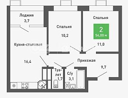 2-комнатная квартира, 53.8 м2