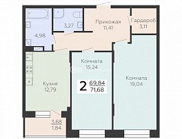 2-комнатная квартира, 71.68 м2