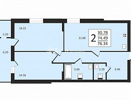 2-комнатная квартира, 75.45 м2