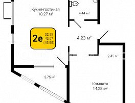 1-комнатная квартира, 45.55 м2