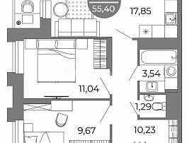 3-комнатная квартира, 55.4 м2