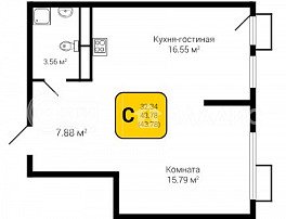 1-комнатная квартира, 43.78 м2
