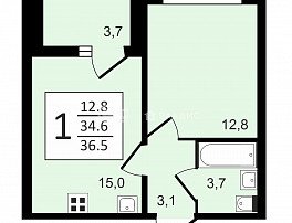 1-комнатная квартира, 36.4 м2