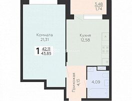 1-комнатная квартира, 43.85 м2
