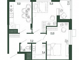 2-комнатная квартира, 49.3 м2
