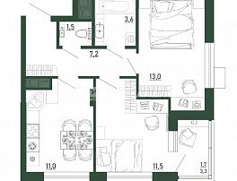 2-комнатная квартира, 49.5 м2