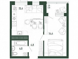 1-комнатная квартира, 40.1 м2