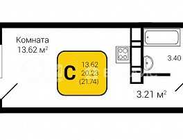 1-комнатная квартира, 21.74 м2