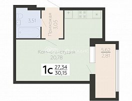 1-комнатная квартира, 30.15 м2