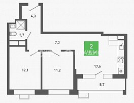 1-комнатная квартира, 48.5 м2