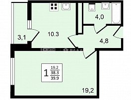 1-комнатная квартира, 39.9 м2