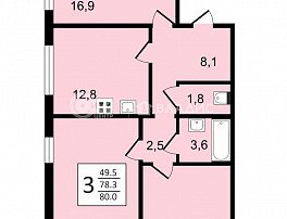 3-комнатная квартира, 80 м2