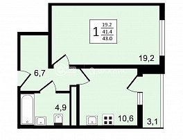 1-комнатная квартира, 42.8 м2