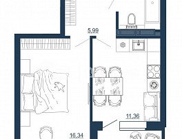 1-комнатная квартира, 40.05 м2