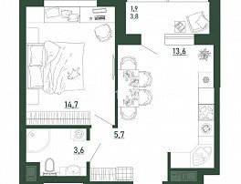 1-комнатная квартира, 39.5 м2