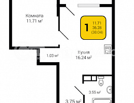 1-комнатная квартира, 38.04 м2