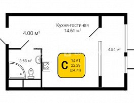 1-комнатная квартира, 24.71 м2