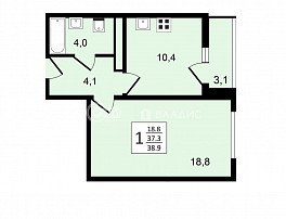 1-комнатная квартира, 38.9 м2