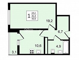 1-комнатная квартира, 43 м2