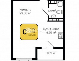 1-комнатная квартира, 39.7 м2