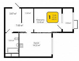 1-комнатная квартира, 49.31 м2