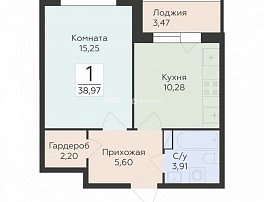 1-комнатная квартира, 38.97 м2