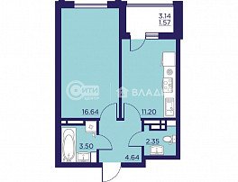 1-комнатная квартира, 39.9 м2