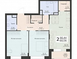 2-комнатная квартира, 68.06 м2