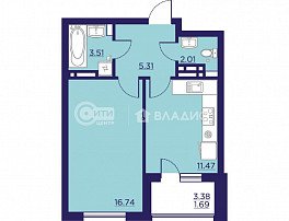 1-комнатная квартира, 40.73 м2